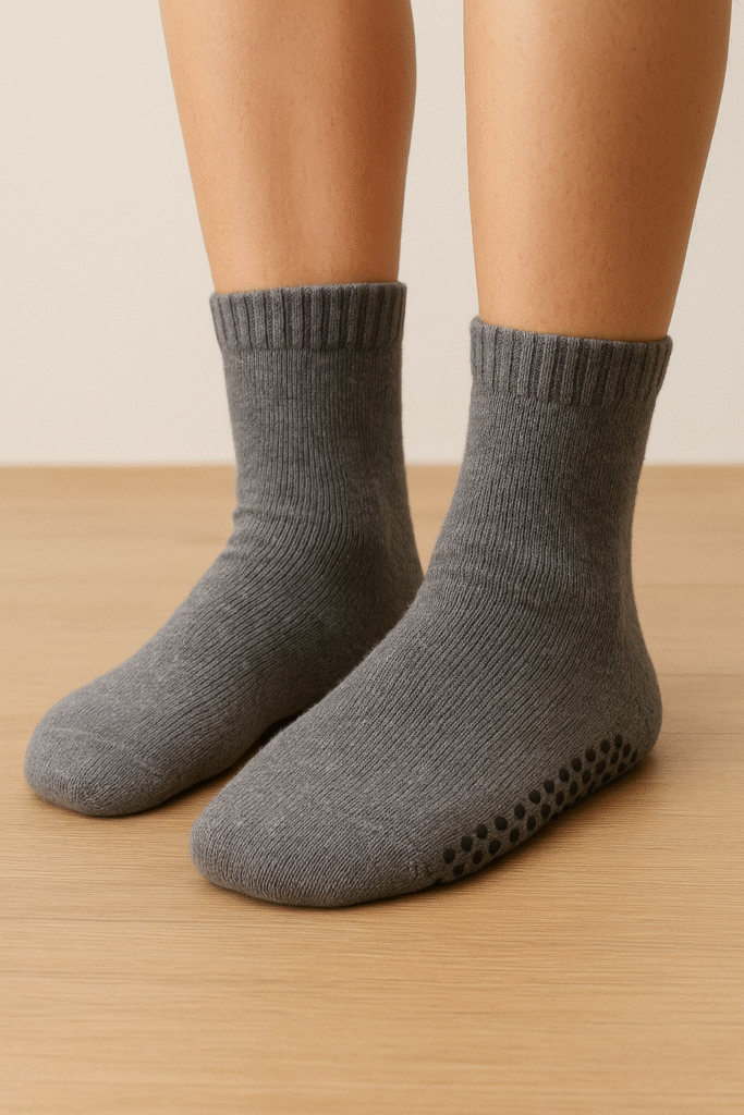 Person wearing non-slip socks